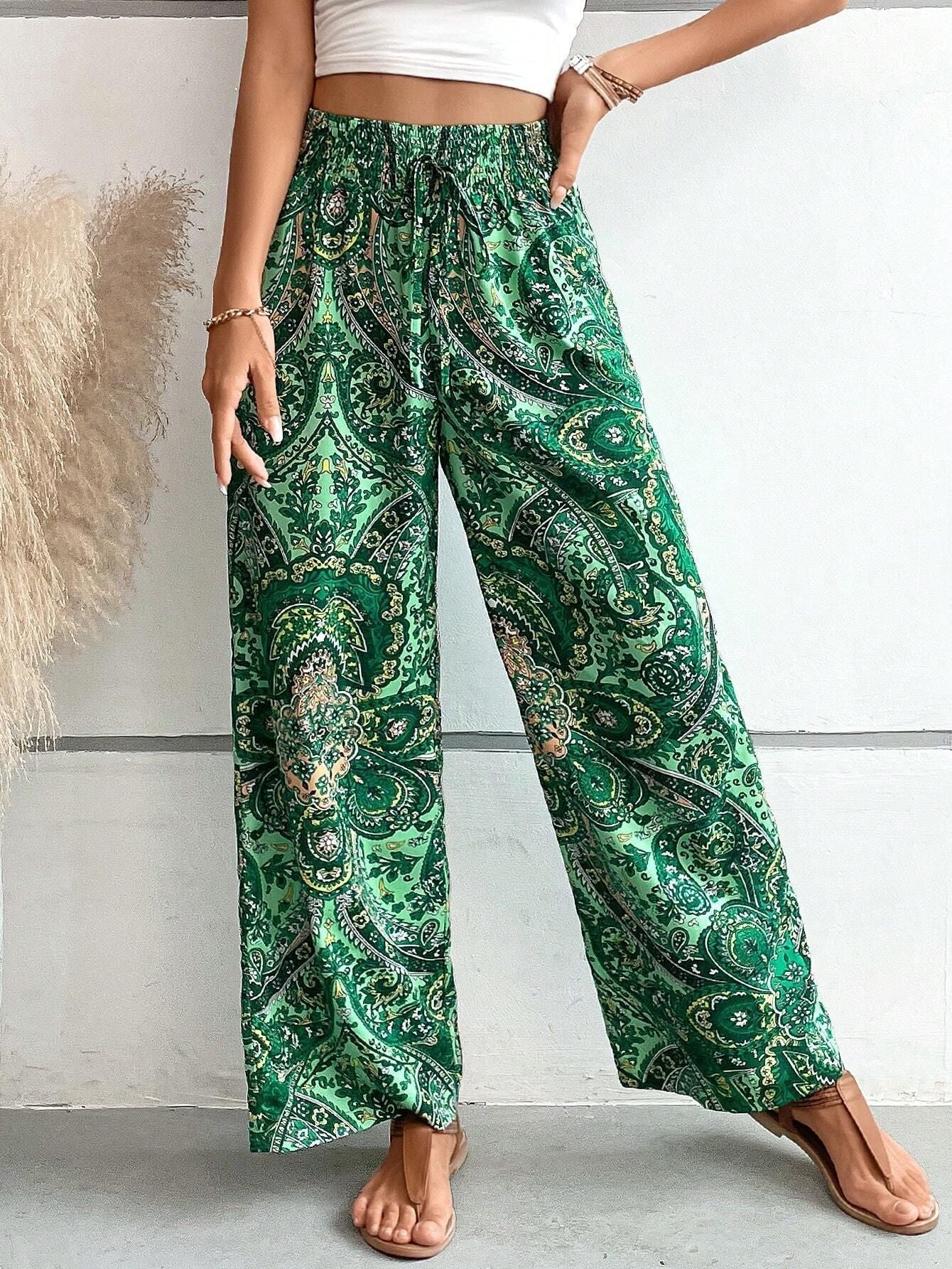 Women's Wide Leg Trousers Slanted Pockets Boho Style