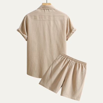 Men's Casual Button Up Shirt And Shorts Set