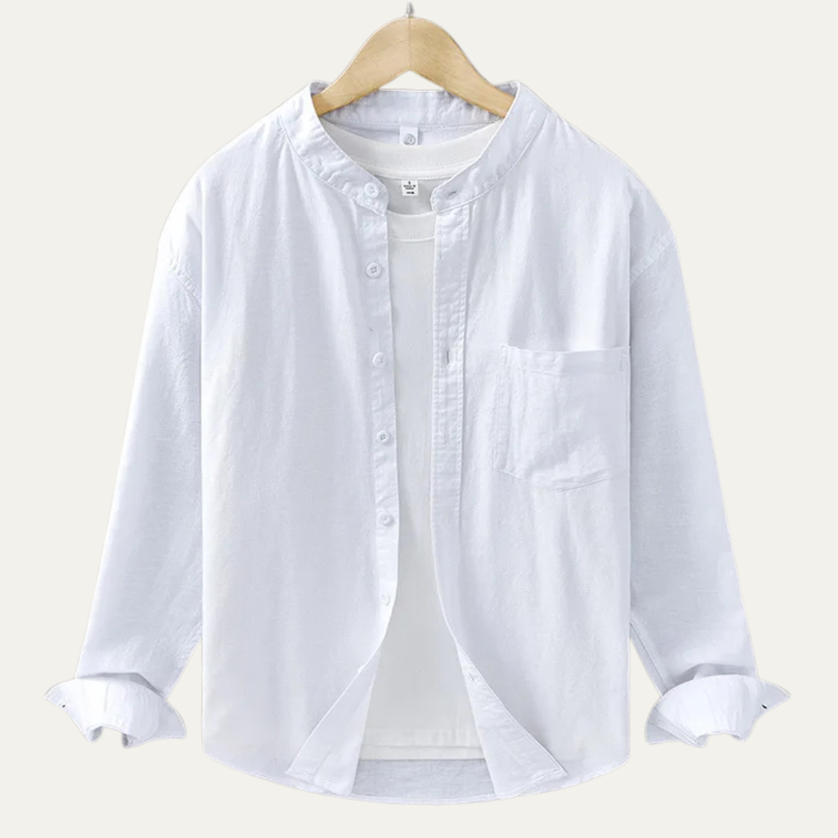 Men's Loose Fit Cotton Linen Shirt Mandarin Collar