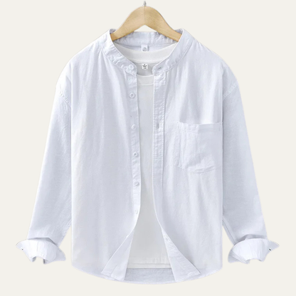 Men's Loose Fit Cotton Linen Shirt Mandarin Collar