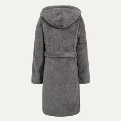 Men's Gray Fleece Hooded Bathrobe With Pockets