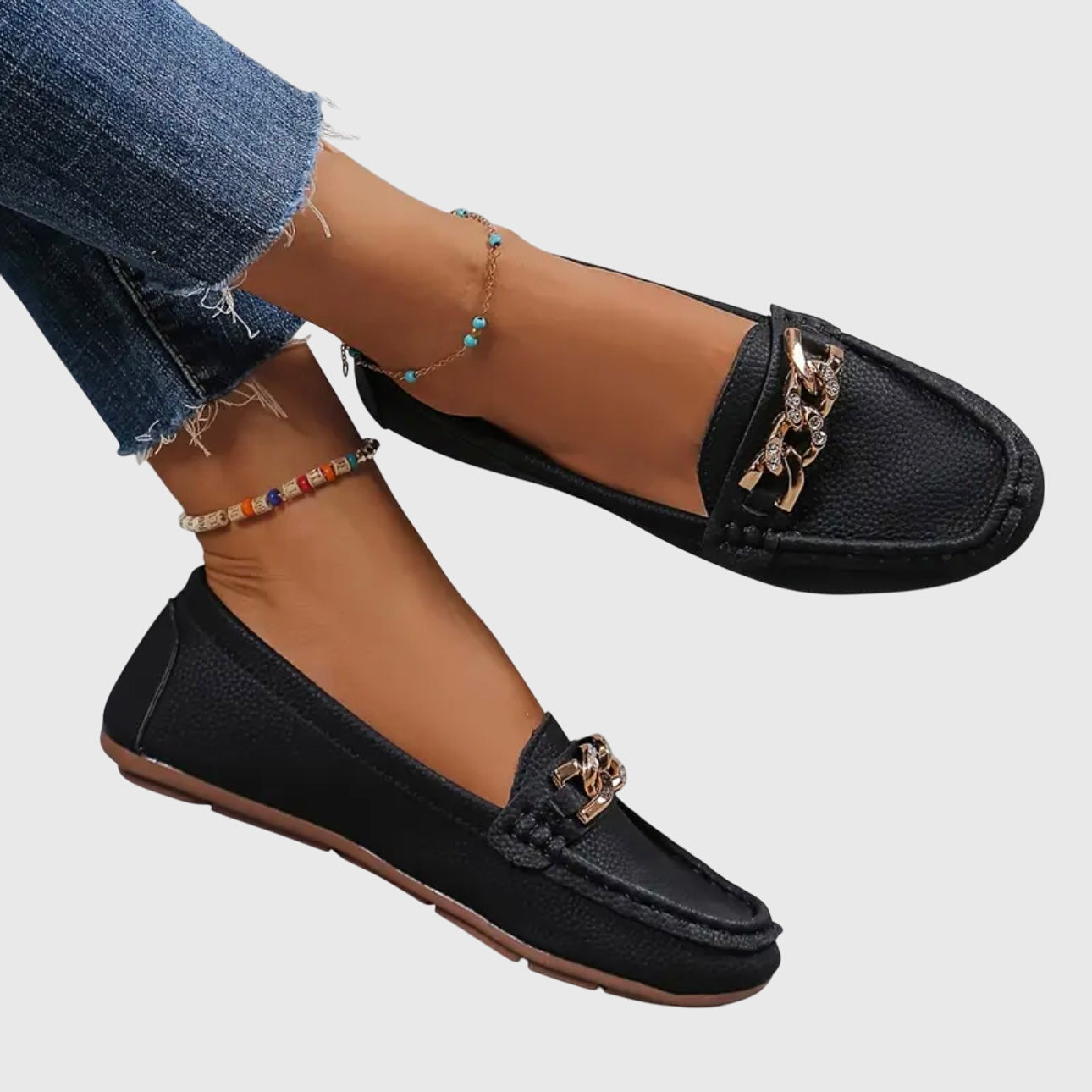 Women's Slip-On Loafers Gold Chain Detail Flat Shoes