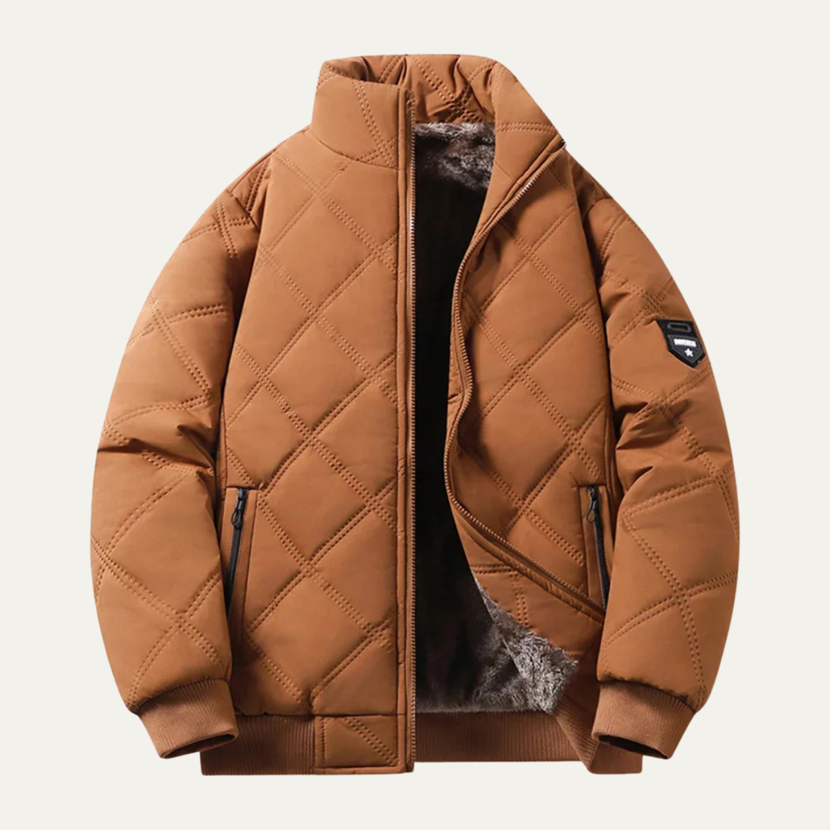 Men's Quilted Jacket Windproof Thermal Padded Coat Fleece Lining