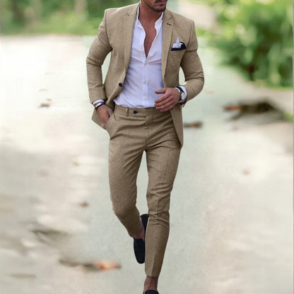 Men's 2 Piece Suit Buttoned Jacket Pants