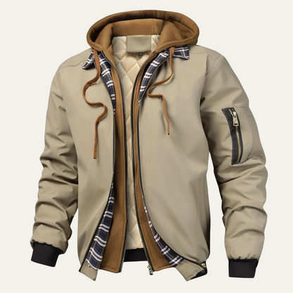 Lecco Men's Hooded Bomber Jacket Multi Layer
