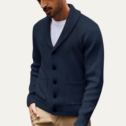 Men's Shawl Collar Cardigan Knit With Front Pockets
