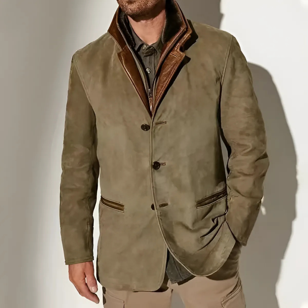 Men's Retro Contrast Collar Leather Jacket