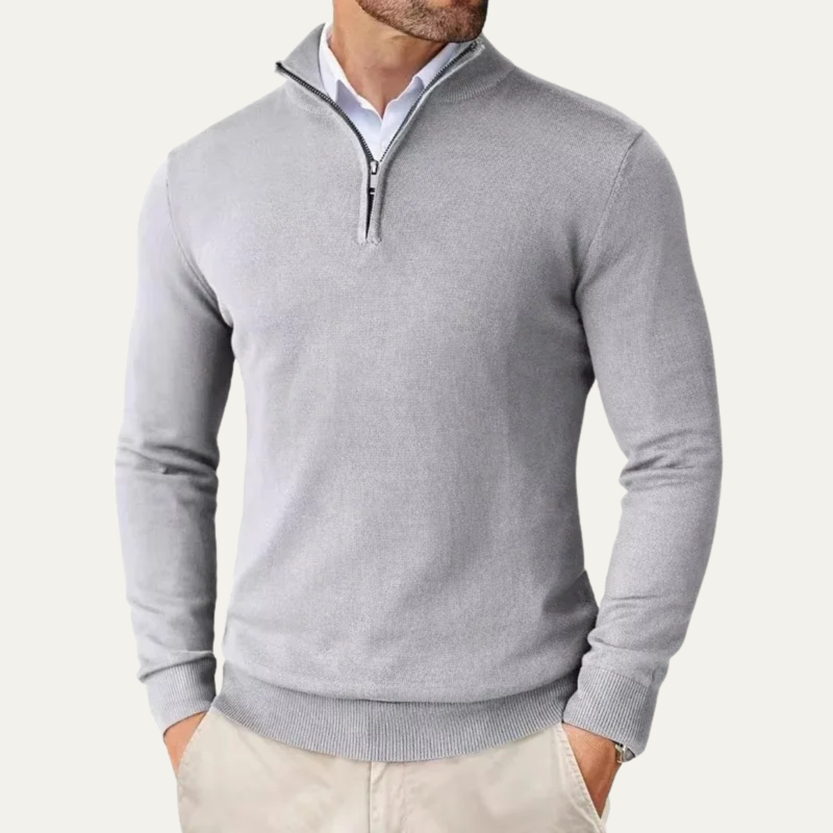 Men's Quarter Zip Mock Neck Knitted Sweater