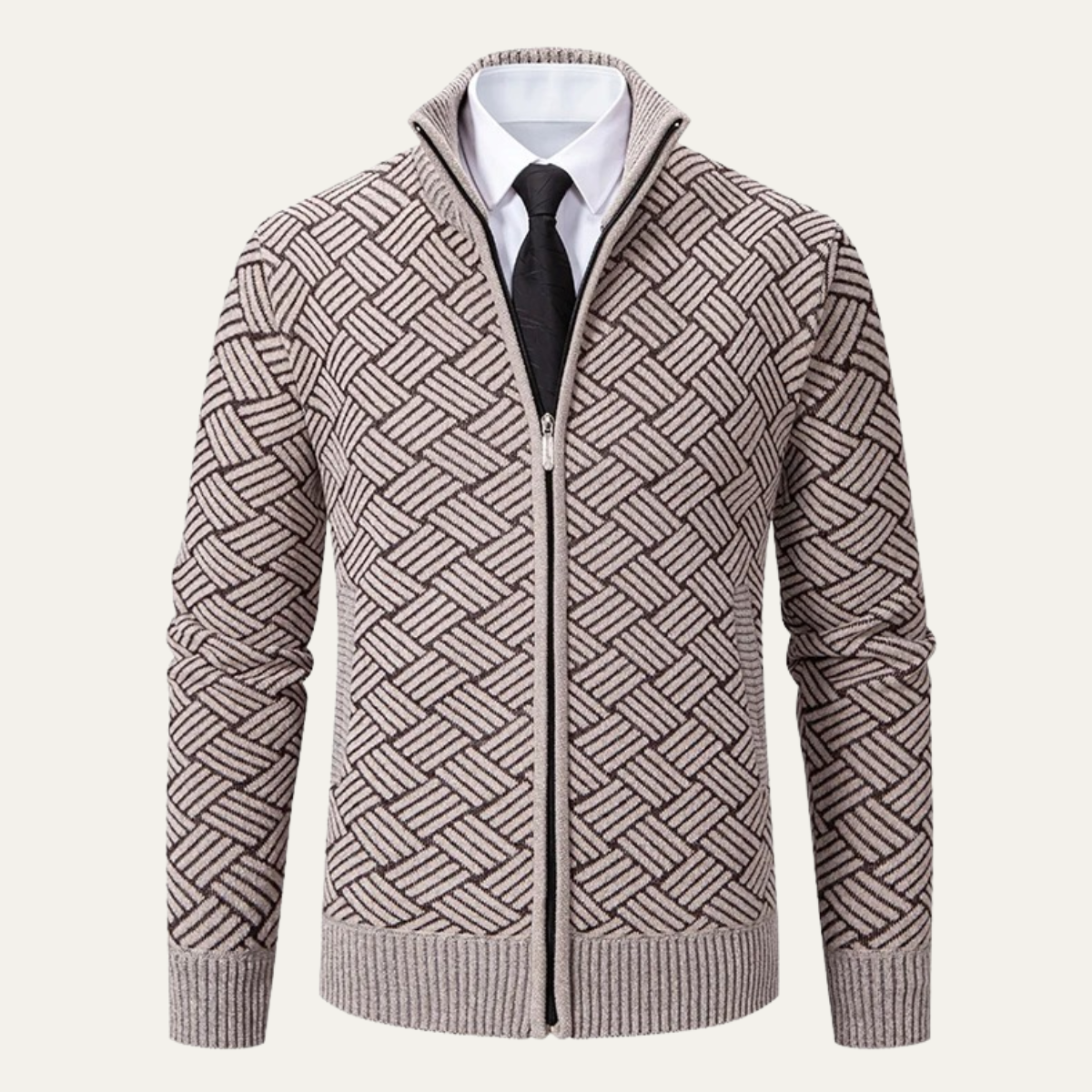 Men's Knit Jacket Diamond Pattern Stand Collar