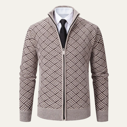 Men's Knit Jacket Diamond Pattern Stand Collar