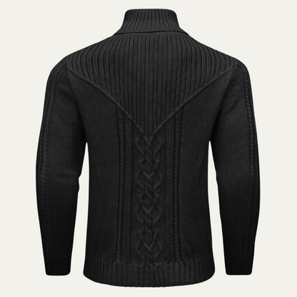 Men's Ribbed Knit Sweater Button Neck Winter Wool