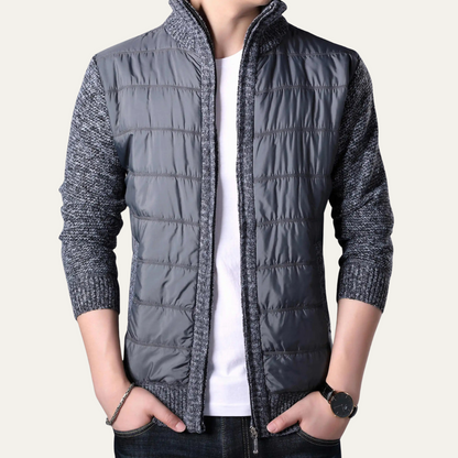 Men's Puffer Jacket Zip Up Knit Sleeve Winter Black