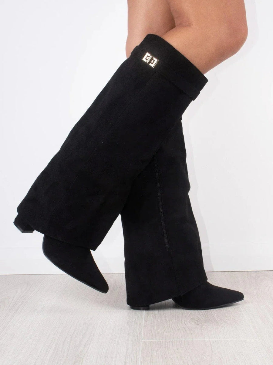 Knee High Suede Boots With Heel