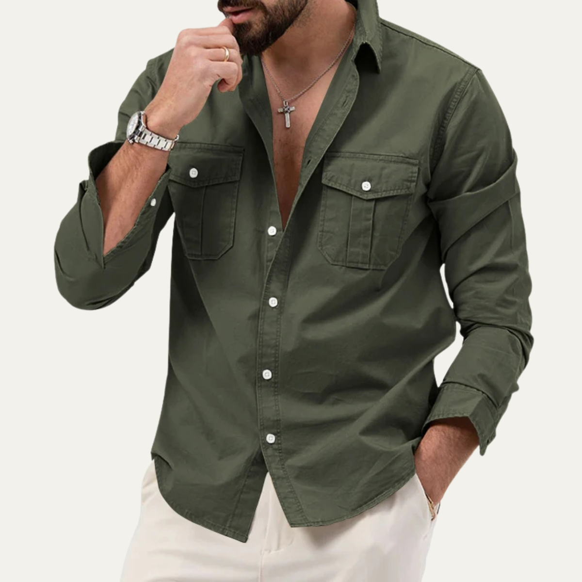 Men's Retro Button Up Shirt Solid
