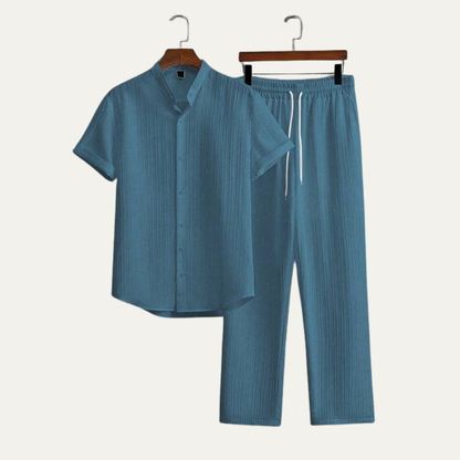 Men's Linen Summer Shirt And Pants Set Soft Beige