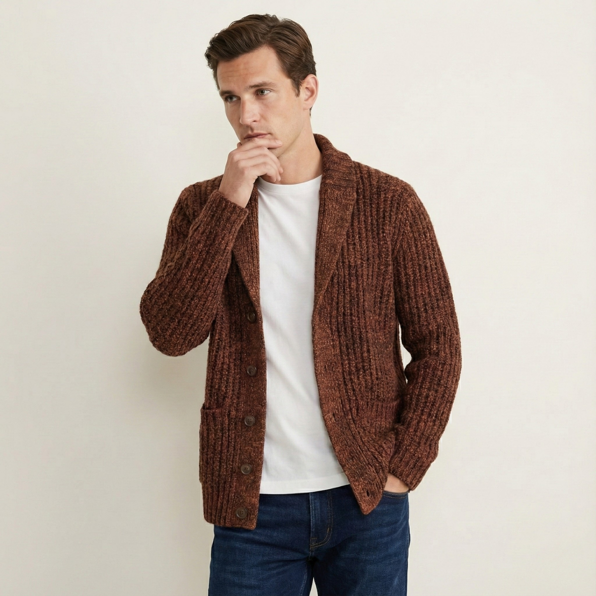 Montpellier Men's Knit Cardigan Shawl Collar Thick