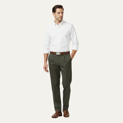 Men's Classic Straight Leg Pants Double Pleated Cotton