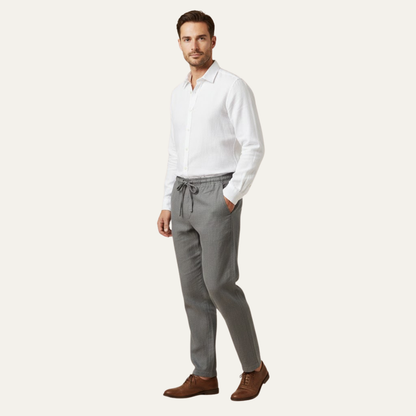 Mens Cotton Linen Drawstring Pants Loose Fit Beige