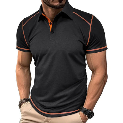 Men's Polo Shirt Color Block Classic Fit Cotton
