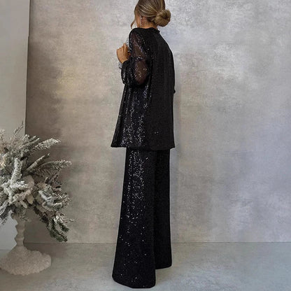 Women's Sequin Two-Piece Set High-Waisted Pants