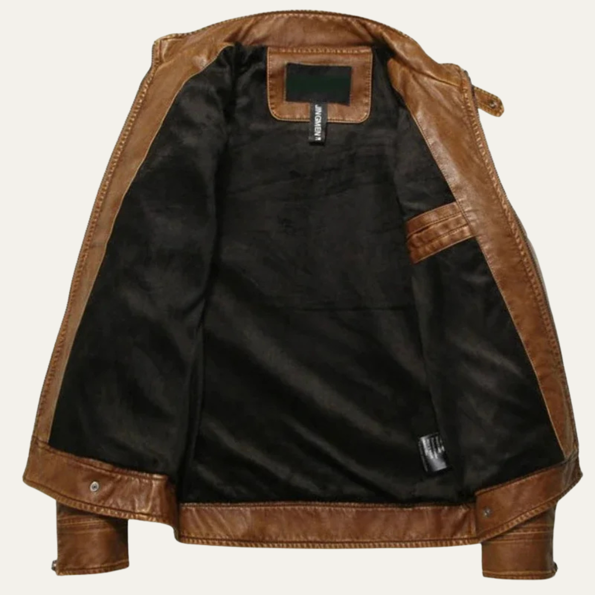Men's Leather Biker Jacket Classic Zip Up Black