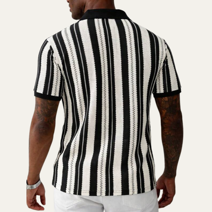Men's Striped Polo Shirt Knit Cotton