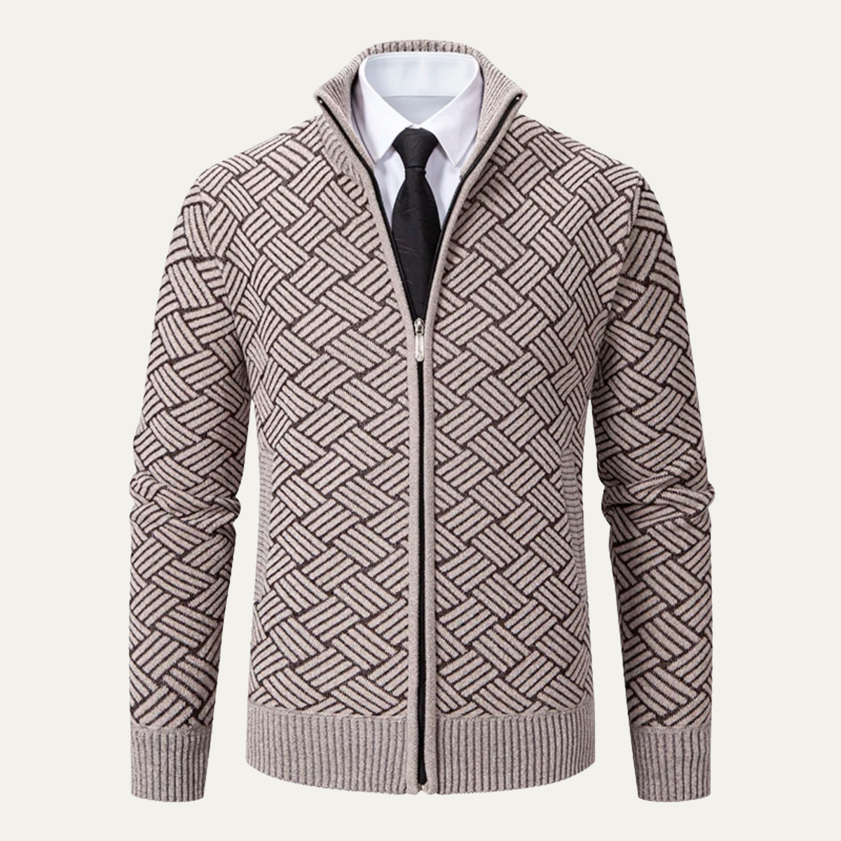 Men's Thick Knitted Full Zip Fleece Lined Jacket - Vonnera
