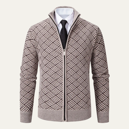 Men's Thick Knitted Full Zip Fleece Lined Jacket - Vonnera