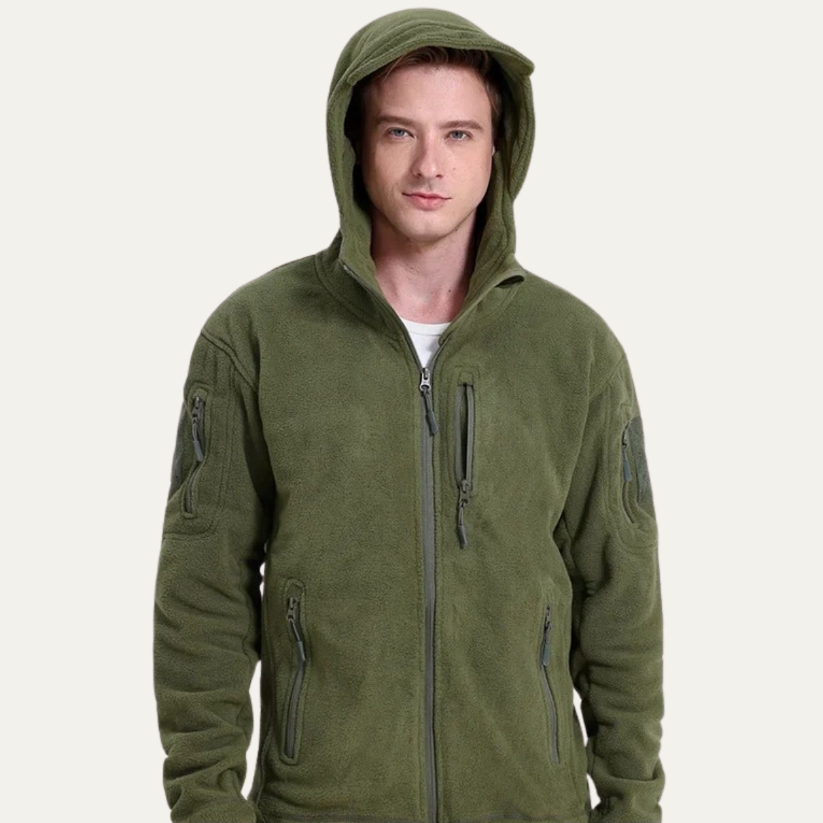 Men's Tactical Fleece Jacket With Hood And Multi Pockets
