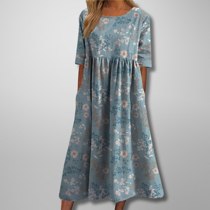 Women's Midi Floral Dress Round Neck