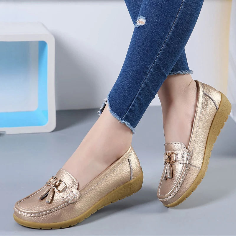 Women's Leather Cut-Out Ballerina Flats