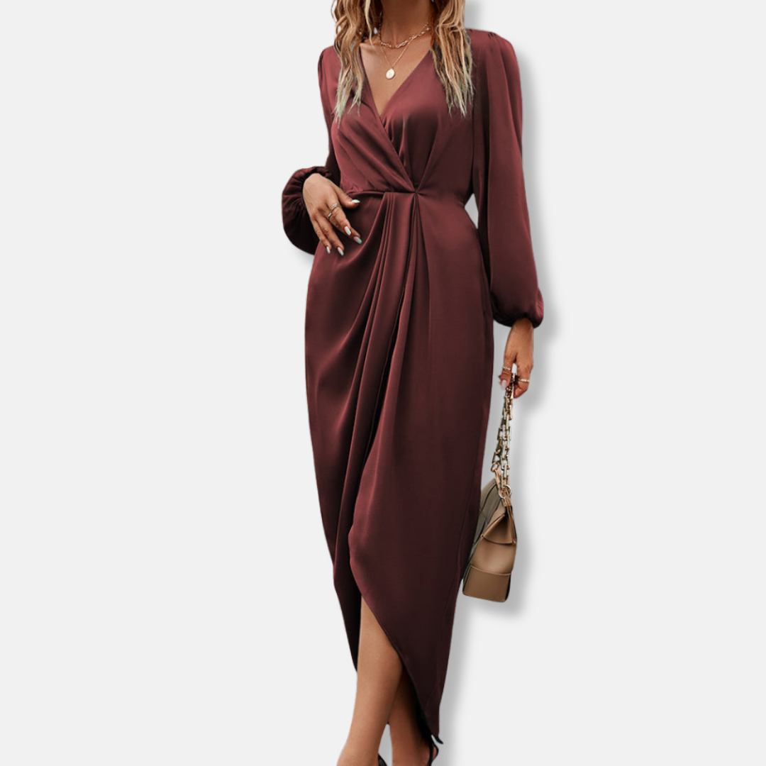 Women's Satin Midi Dress Asymmetric Hem