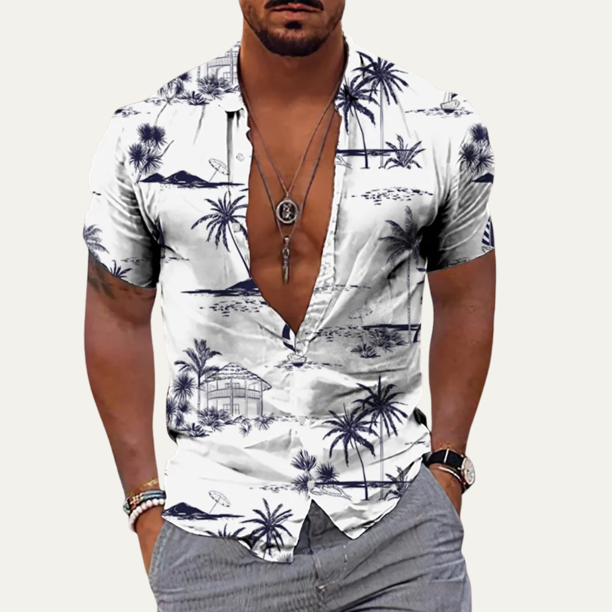 Men's Hawaiian Beach Shirt Soft Coconut Print
