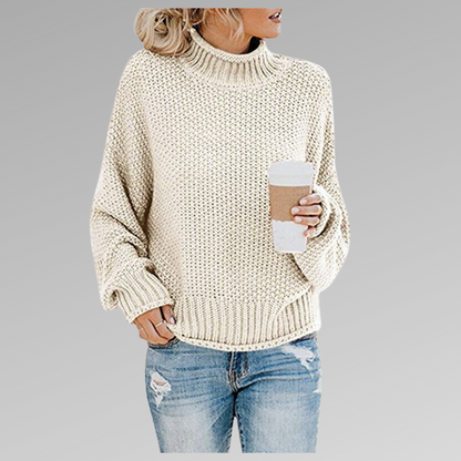 Women's Long Sleeve Knit Sweater High Neck Cozy Pullover