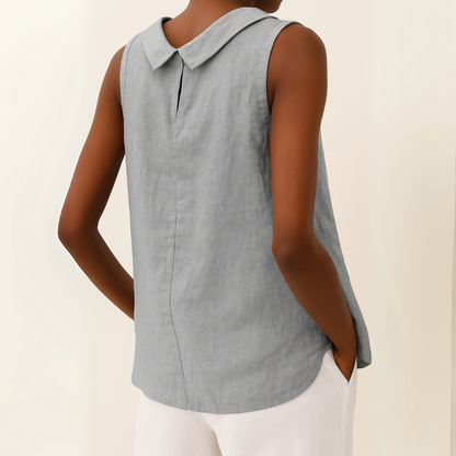 Women's Sleeveless Blouse Rolled Collar