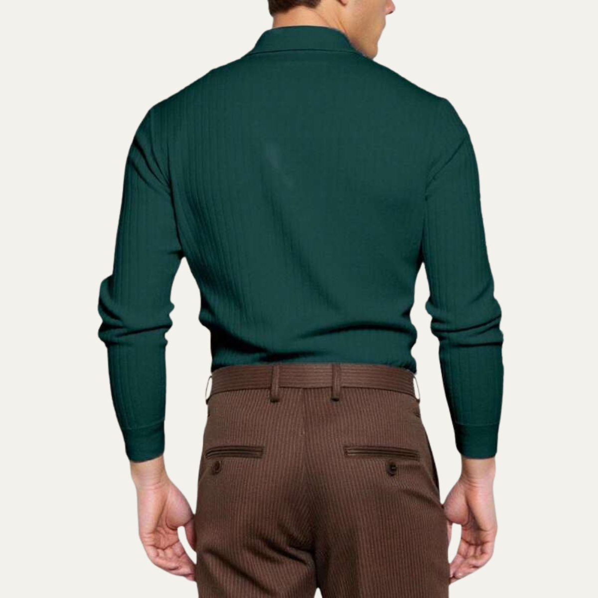 Men's Long Sleeve Polo Shirt Ribbed Knit