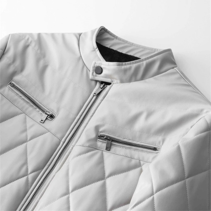 Hampton Men's Leather Biker Jacket Quilted Black