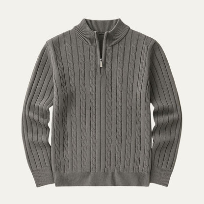 Wells Men's Cable Knit Quarter Zip Sweater - Vonnera