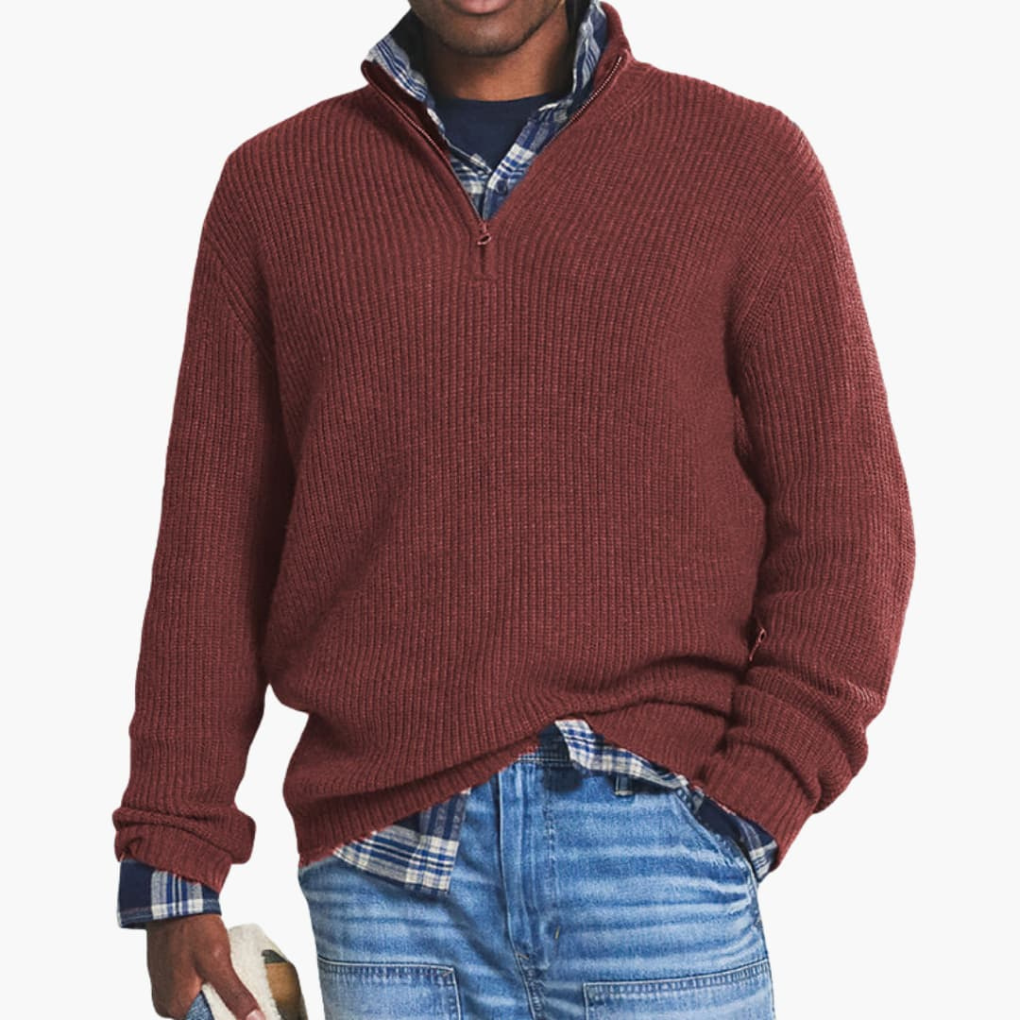 Men's Ribbed Knit Pullover Sweater Half-Zip
