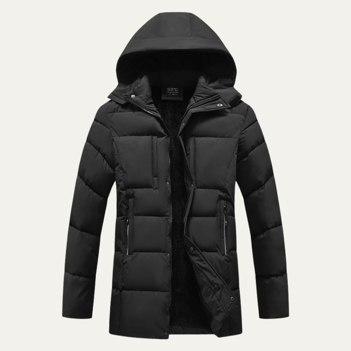 Men's Long Cotton Parka Coat Windproof Black - Vonnera