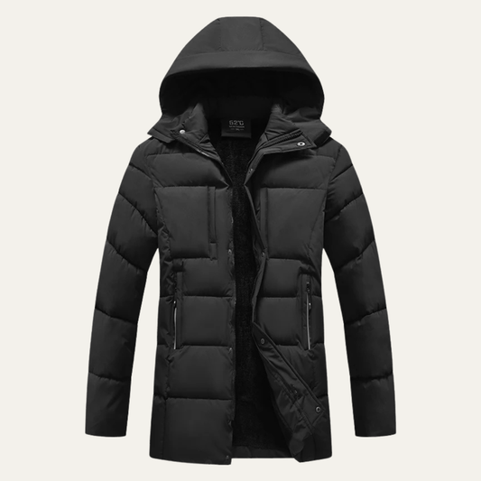 Men's Long Cotton Parka Coat Windproof Black - Vonnera