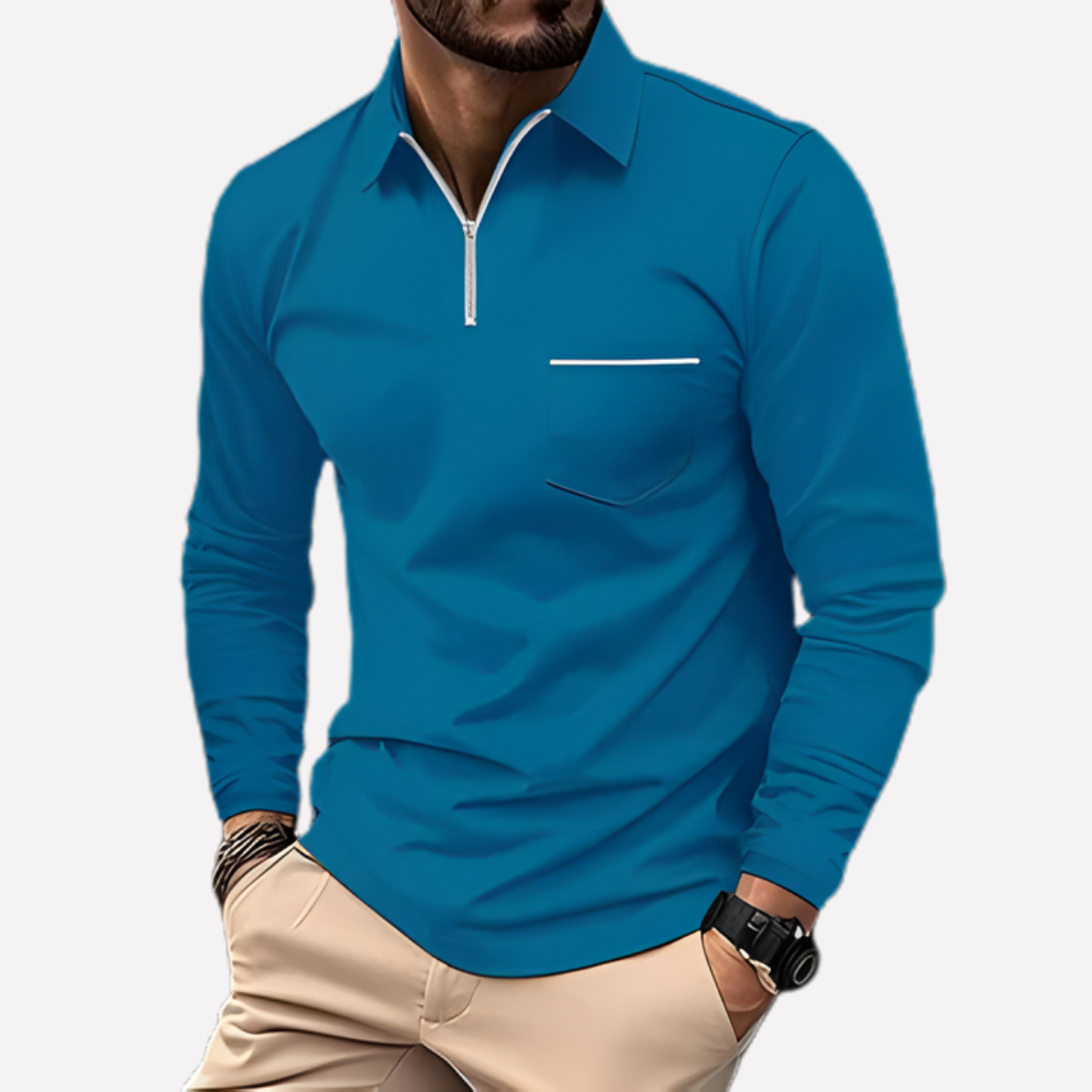 Men's Polo Shirt Long Sleeve Cotton Chest Pocket