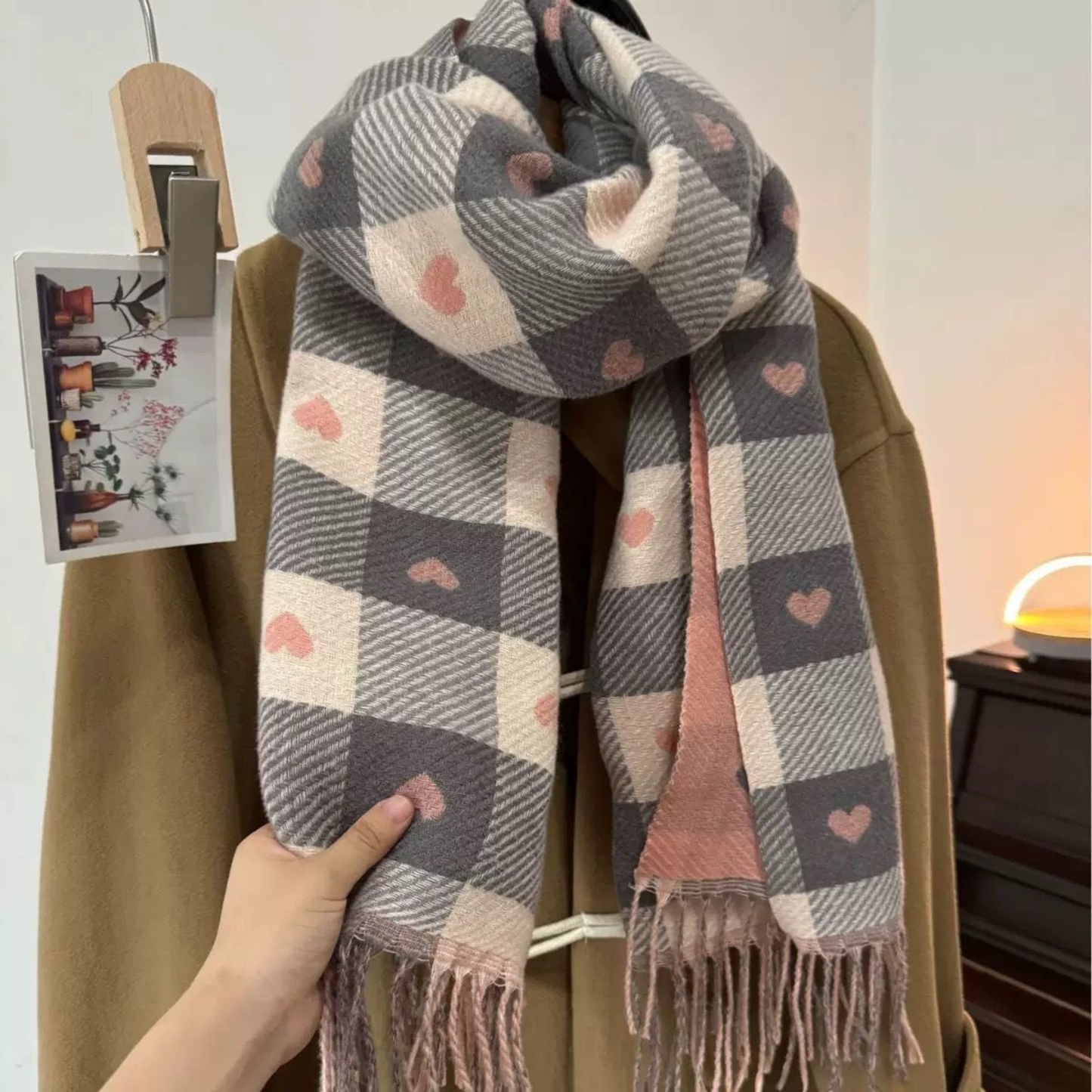 Comfy Plaid Tassel Scarf Warm Double Sided