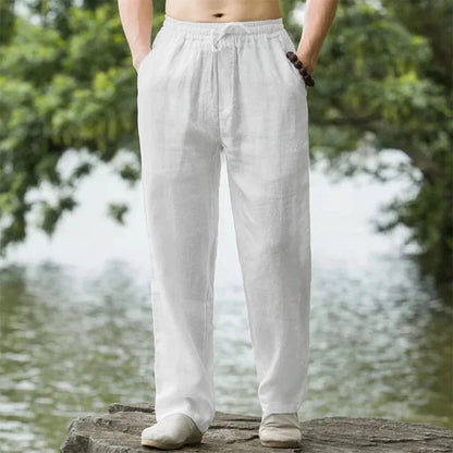 Men's Linen Beach Pants Lightweight Beige - Vonnera