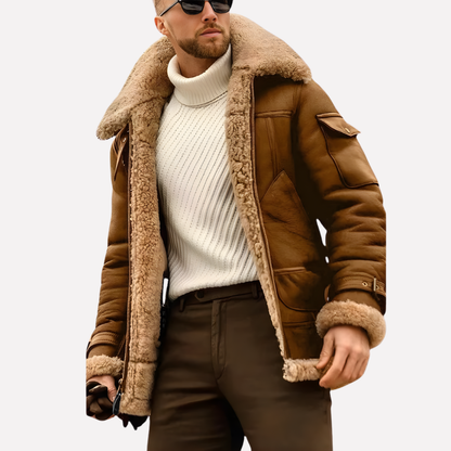 Men's Leather Aviator Jacket - Vonnera
