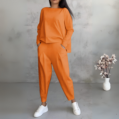 Women's Two Piece Leisure Suit Round Neck Long Sleeves