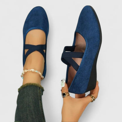 Women's Suede Cross Strap Wedge Flats