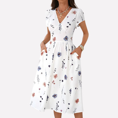 Women's V Neck Pocket Dress - Vonnera