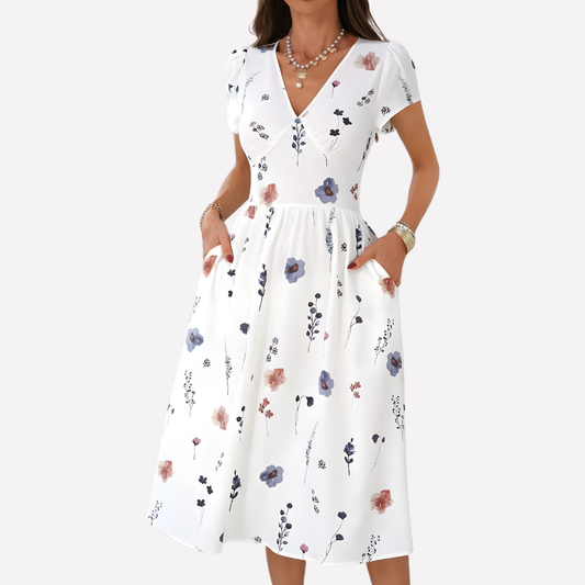 Women's V Neck Pocket Dress - Vonnera