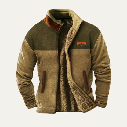 Mens Vintage Winter Coat Sherpa Lined Patterned Sleeves